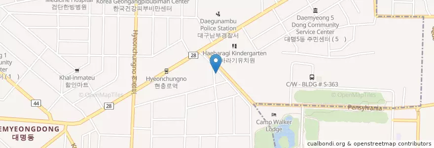 Mapa de ubicacion de 대명9동우편취급국 en Güney Kore, Daegu, 남구, 대명동.