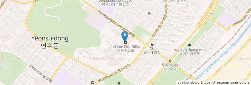 Mapa de ubicacion de 인천우체국 en 大韓民国, 仁川広域市, 연수동.