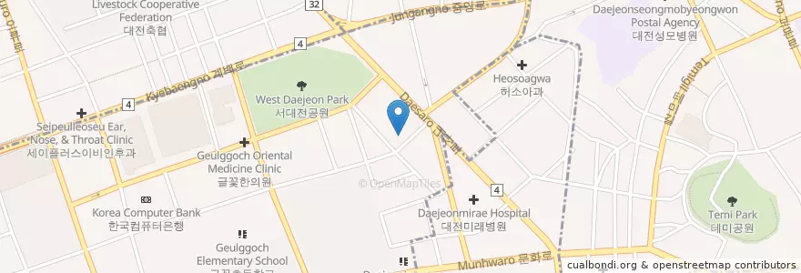 Mapa de ubicacion de 서대전우체국 en 대한민국, 대전, 중구, 문화동.