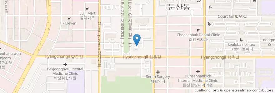 Mapa de ubicacion de 대전 둔산우체국 en 大韓民国, 大田, 西区, 둔산동.