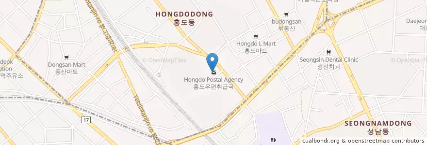 Mapa de ubicacion de 홍도우편취급국 en 대한민국, 대전, 동구, 홍도동.