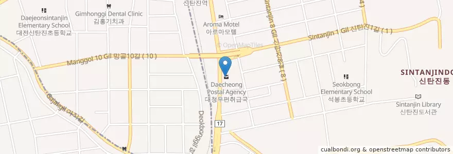 Mapa de ubicacion de 대청우편취급국 en 대한민국, 대전, 대덕구.