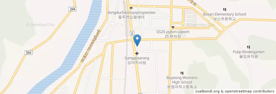 Mapa de ubicacion de 동두천우체국 en 대한민국, 경기도, 동두천시.
