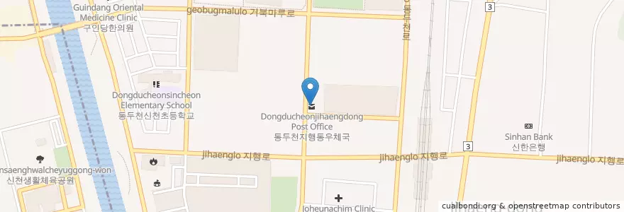 Mapa de ubicacion de 동두천지행동우체국 en 대한민국, 경기도, 동두천시.