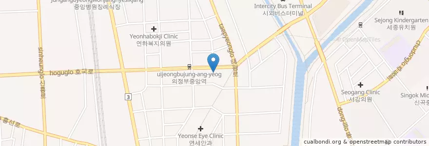 Mapa de ubicacion de 의정부1우체국 en كوريا الجنوبية, 경기도, 의정부시.