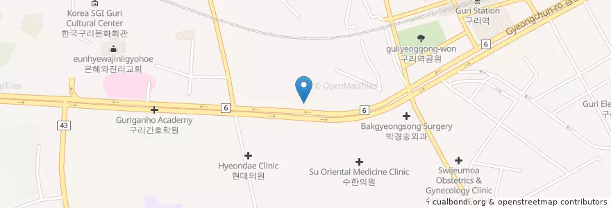 Mapa de ubicacion de 인창우체국 en 대한민국, 경기도, 구리시.