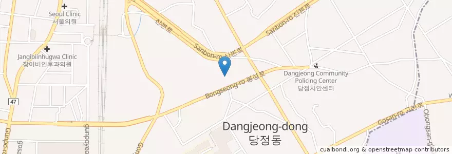 Mapa de ubicacion de 군포시당정동우편취급국 en 대한민국, 경기도, 군포시, 군포1동.