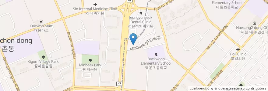 Mapa de ubicacion de 내손우편취급국 en Korea Selatan, Gyeonggi, 안양시, 내손1동, 동안구.