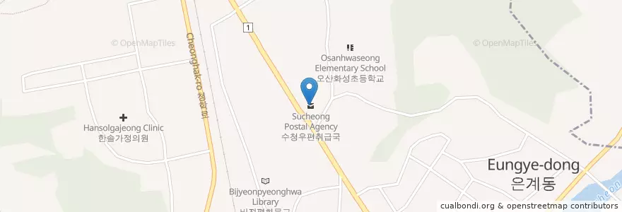 Mapa de ubicacion de 수청우편취급국 en Korea Selatan, Gyeonggi, 오산시.