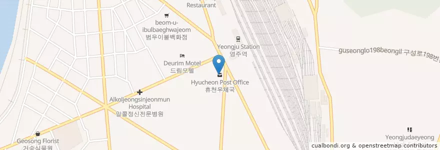 Mapa de ubicacion de 휴천우체국 en 韩国/南韓, 庆尚北道, 榮州市.