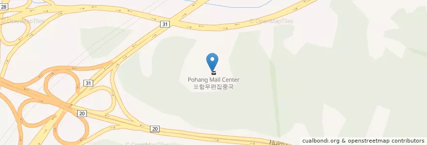 Mapa de ubicacion de 포항우편집중국 en Corea Del Sur, Gyeongsang Del Norte, 포항시, 북구, 남구, 흥해읍.