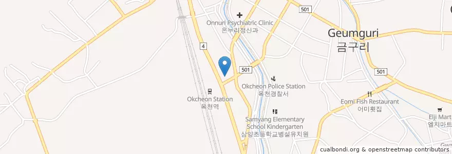 Mapa de ubicacion de 옥천우체국 en 대한민국, 충청북도, 옥천군.