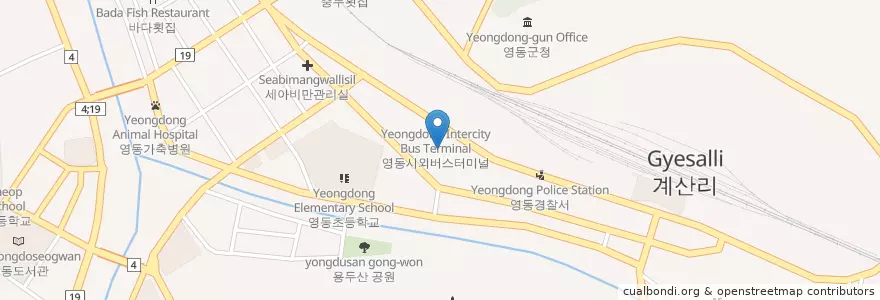 Mapa de ubicacion de 계산우체국 en كوريا الجنوبية, 충청북도, 영동군.