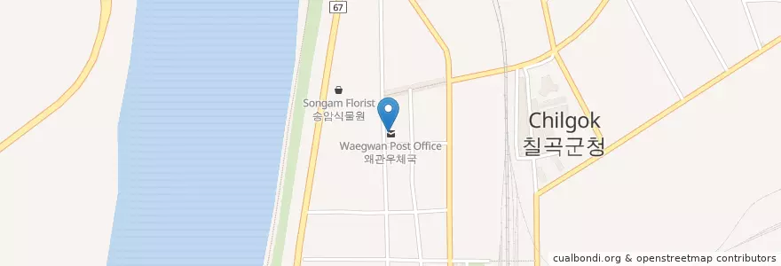 Mapa de ubicacion de 왜관우체국 en 韩国/南韓, 庆尚北道, 漆谷郡.