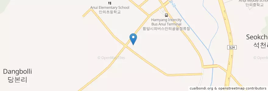 Mapa de ubicacion de 안의우체국 en 대한민국, 경상남도, 함양군.