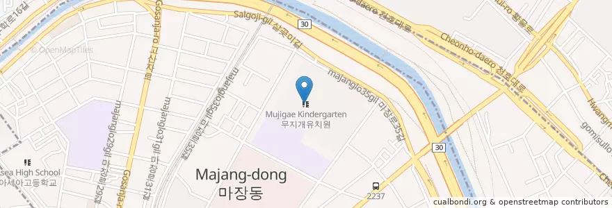Mapa de ubicacion de ムジゲ幼稚園 en 大韓民国, ソウル, 城東区, 馬場洞.