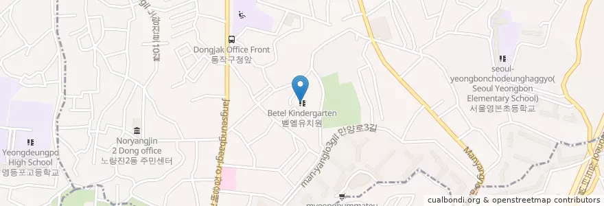 Mapa de ubicacion de 벧엘유치원 en Corée Du Sud, Séoul, 동작구, 노량진1동, 노량진2동.