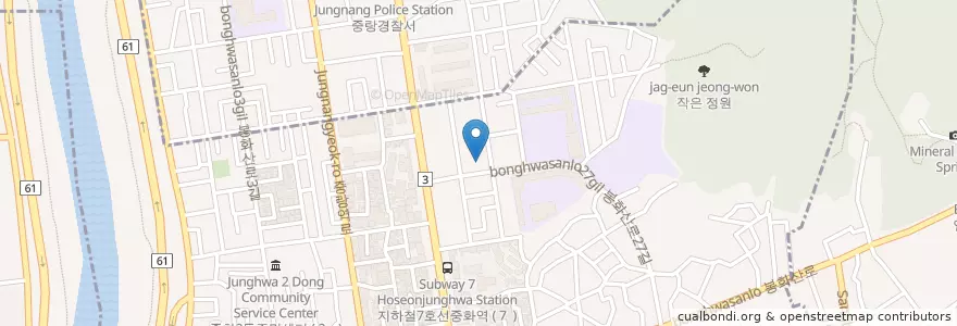 Mapa de ubicacion de 서안유치원 en Güney Kore, Seul, 중랑구, 중화1동.