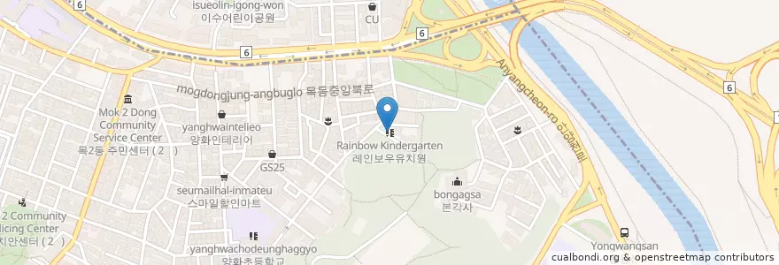Mapa de ubicacion de 레인보우유치원 en Corée Du Sud, Séoul, 목2동.
