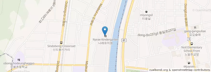 Mapa de ubicacion de 나래유치원 en Республика Корея, Сеул, 도봉구, 도봉2동.