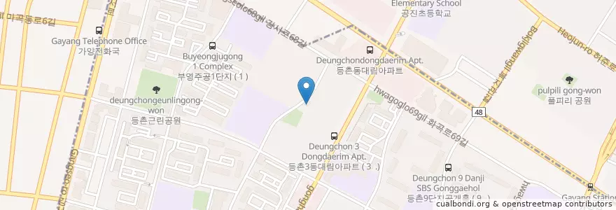 Mapa de ubicacion de 보라유치원 en 대한민국, 서울, 강서구, 등촌3동.