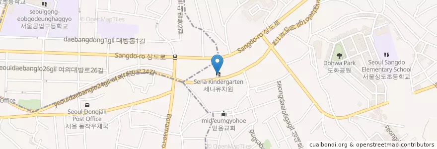 Mapa de ubicacion de 세나유치원 en 대한민국, 서울, 동작구, 상도3동.