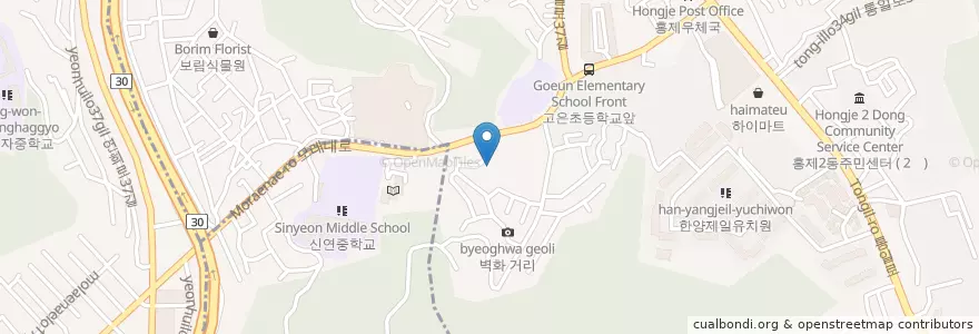 Mapa de ubicacion de 현대홍익유치원 en 대한민국, 서울, 서대문구, 홍제1동.