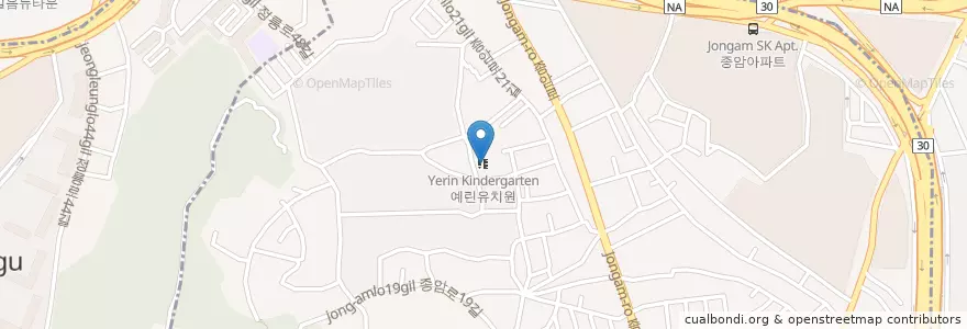 Mapa de ubicacion de 예린유치원 en 대한민국, 서울, 성북구, 종암동.