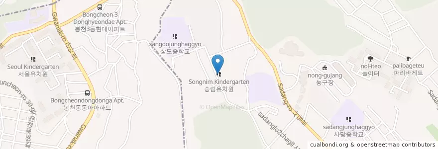Mapa de ubicacion de 송림유치원 en Güney Kore, Seul, 관악구, 사당5동.