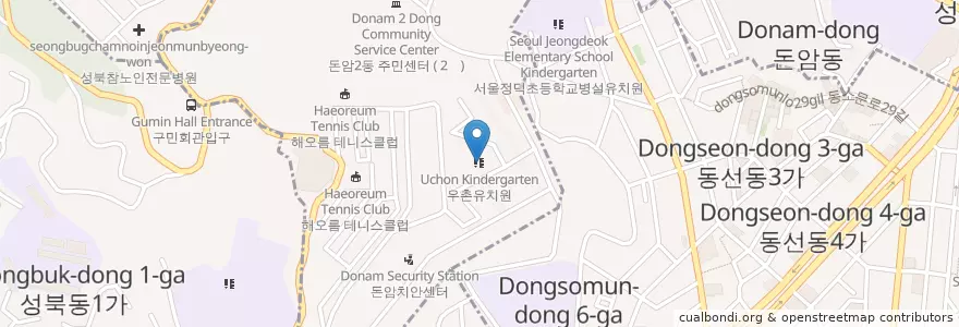 Mapa de ubicacion de 우촌유치원 en 대한민국, 서울, 성북구.