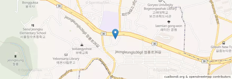 Mapa de ubicacion de 서울새싹유치원 en Korea Selatan, 서울, 성북구, 정릉1동.
