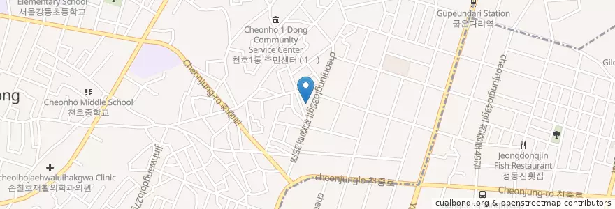Mapa de ubicacion de 화랑유치원 en Республика Корея, Сеул, 강동구, 천호1동.