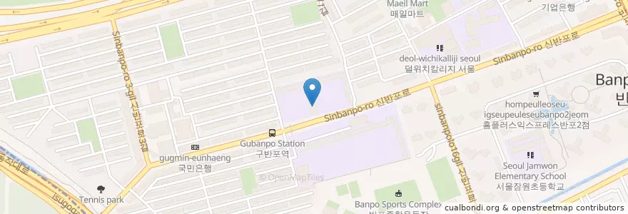 Mapa de ubicacion de 반포초등학교병설유치원 en کره جنوبی, سئول, 서초구, 반포동, 반포본동, 반포2동.
