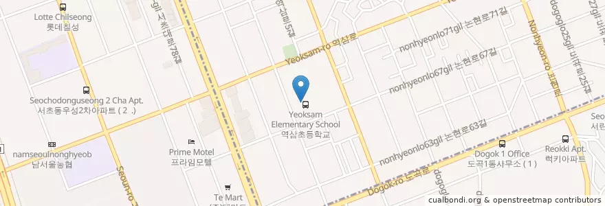 Mapa de ubicacion de 역삼초등학교병설유치원 en Corée Du Sud, Séoul, 강남구, 서초구, 역삼동, 역삼1동.