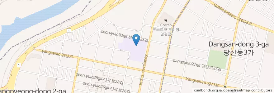 Mapa de ubicacion de 당중초등학교병설유치원 en Zuid-Korea, Seoel, 영등포구, 양평동, 양평1동.