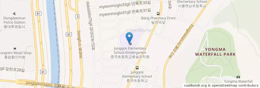 Mapa de ubicacion de 중곡초등학교병설유치원 en Corée Du Sud, Séoul, 면목4동.