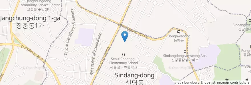 Mapa de ubicacion de 장충초등학교병설유치원 en Güney Kore, Seul, 중구, 청구동.