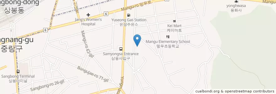 Mapa de ubicacion de 동원초등학교병설유치원 en کره جنوبی, سئول, 중랑구, 망우본동.