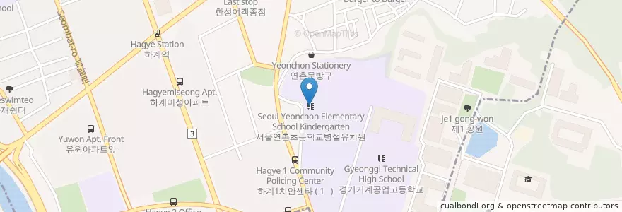 Mapa de ubicacion de 서울연촌초등학교병설유치원 en کره جنوبی, سئول, 노원구, 하계1동.