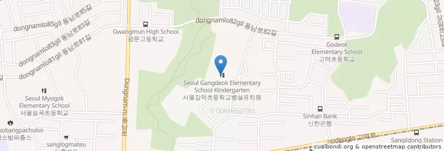 Mapa de ubicacion de 서울강덕초등학교병설유치원 en كوريا الجنوبية, سول, 강동구, 고덕2동, 고덕동.