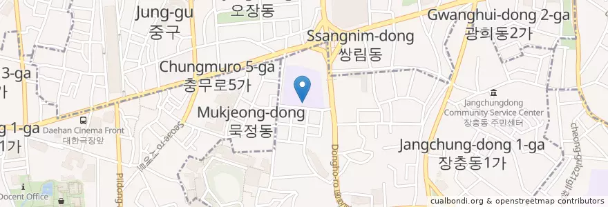 Mapa de ubicacion de 서울충무초등학교병설유치원 en 大韓民国, ソウル, 中区, 장충동.