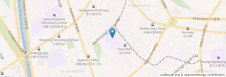 Mapa de ubicacion de 서울도신초등학교병설유치원 en کره جنوبی, سئول, 영등포구, 대림3동.
