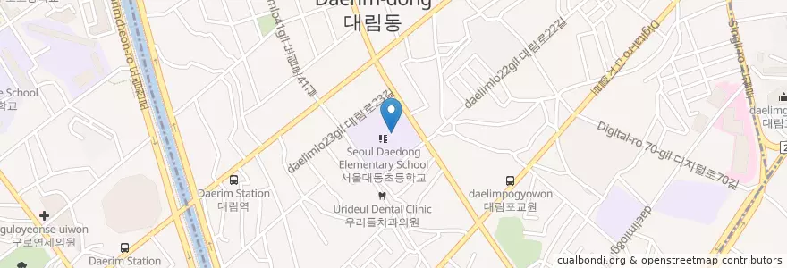 Mapa de ubicacion de 서울대동초등학교병설유치원 en Coreia Do Sul, Seul, 영등포구, 대림2동.