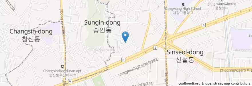 Mapa de ubicacion de 서울숭신초등학교병설유치원 en کره جنوبی, سئول, 숭인2동.