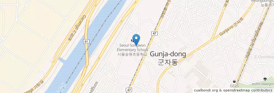 Mapa de ubicacion de 서울송원초등학교병설유치원 en 대한민국, 서울, 성동구, 광진구.
