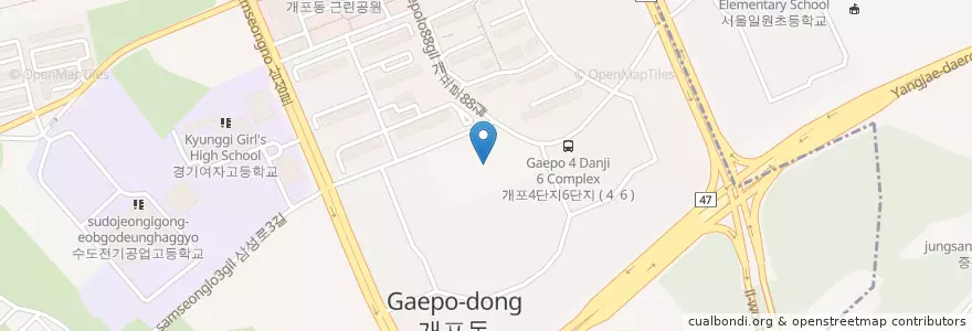 Mapa de ubicacion de 서울개포초등학교병설유치원 en کره جنوبی, سئول, 강남구, 개포동, 개포2동.