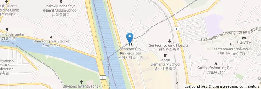 Mapa de ubicacion de 센텀시티유치원 en کره جنوبی, بوسان, 반여동.