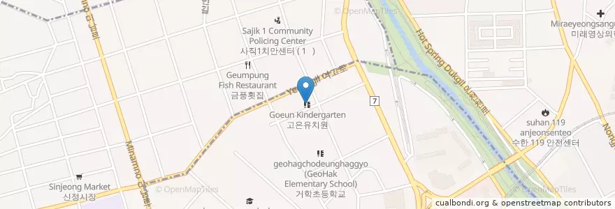 Mapa de ubicacion de 고은유치원 en 大韓民国, 釜山, 東莱区, 社稷洞, 巨堤洞.