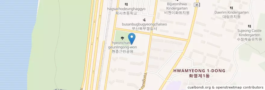 Mapa de ubicacion de 용수초등학교병설유치원 en 대한민국, 부산, 북구, 화명동.