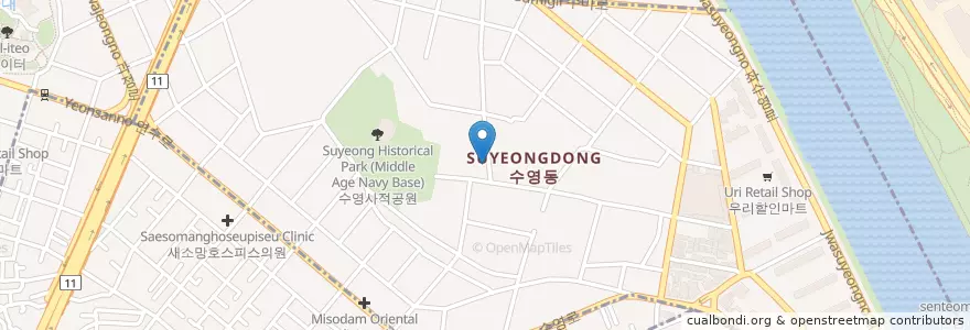 Mapa de ubicacion de 한주유치원 en 대한민국, 부산, 수영구, 수영동.